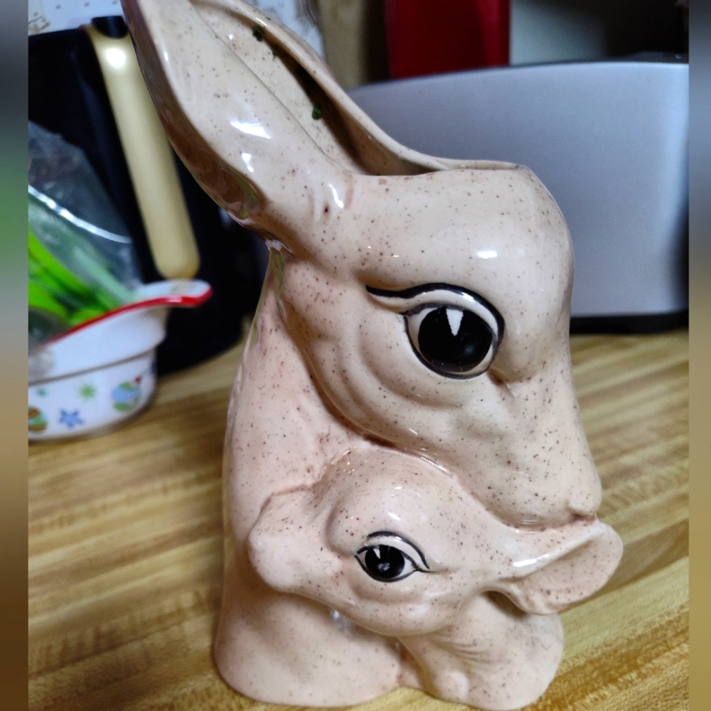 Mama Baby Deer Planter Vase 9" From Ceramics Plus Signed By Artist Vintage Sweet